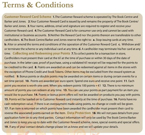 Terms & Conditions Rewards Card